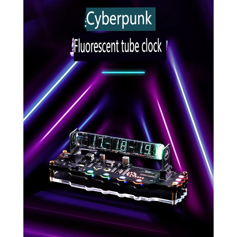 A99E-RGB Luminous Tube Clock DIY LED Fluorescent Tube Clock Art And Technology Table Decoration Pseudo-Nixie Tube
