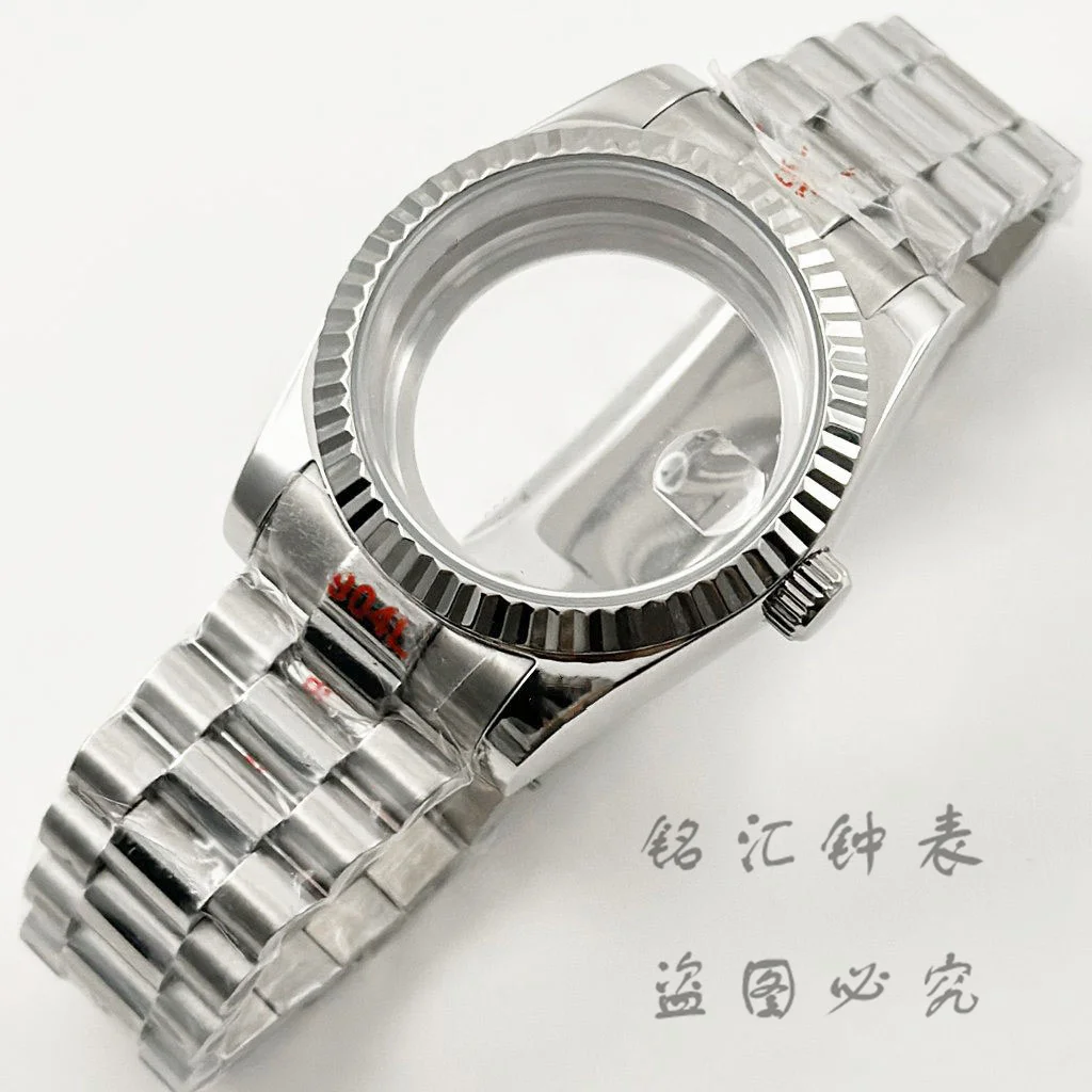 36MM/40MM NH35 Silver Sapphire Crystal Watch Case Presidential Bracelet Waterproof For NH34 NH35 NH36 PT5000 ETA 2824 Movement