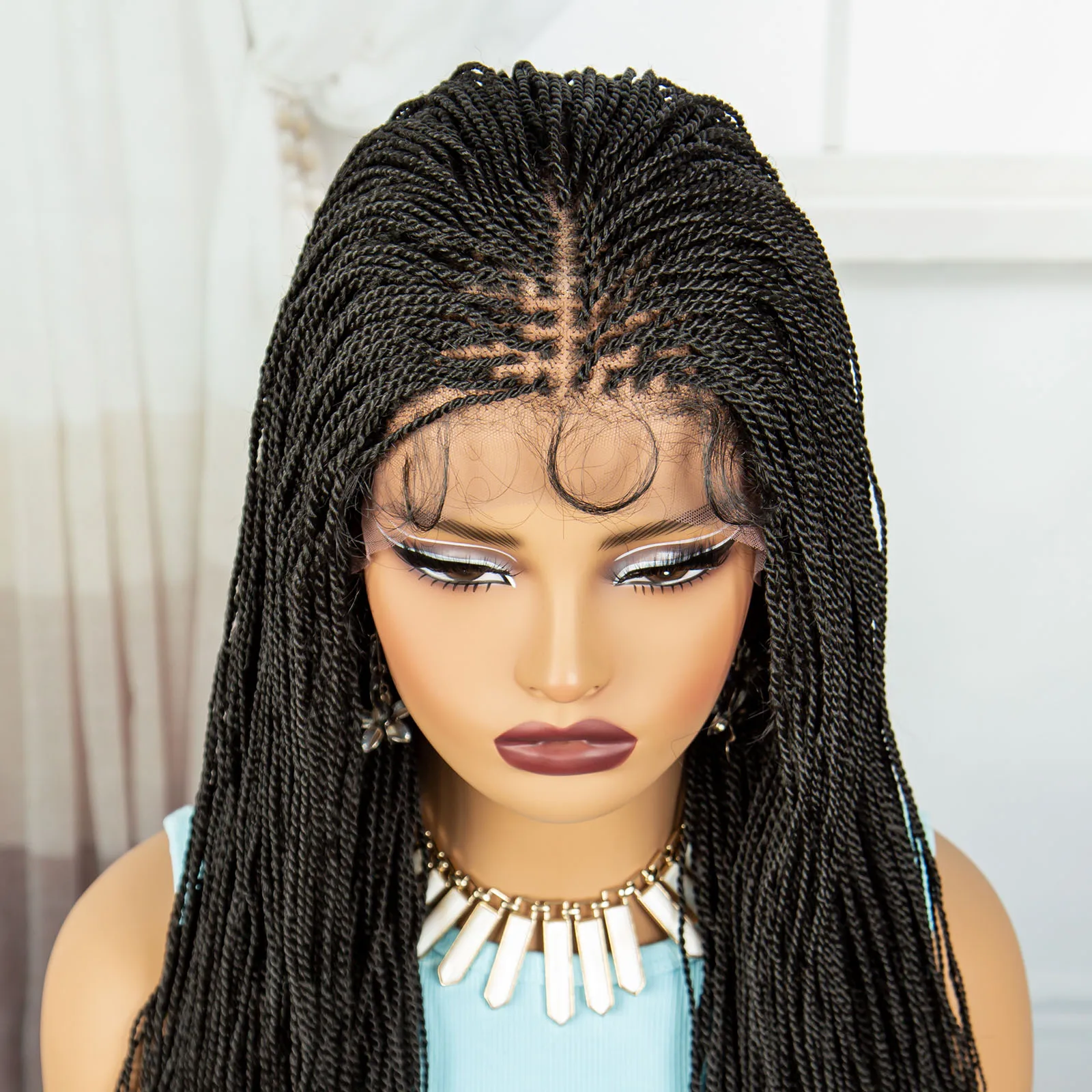 30 Inch Straight Braided Wigs Synthetic Lace Front Knotless Braids Wigs with Baby Hair for Black Women Tightly Braiding Hair Wig