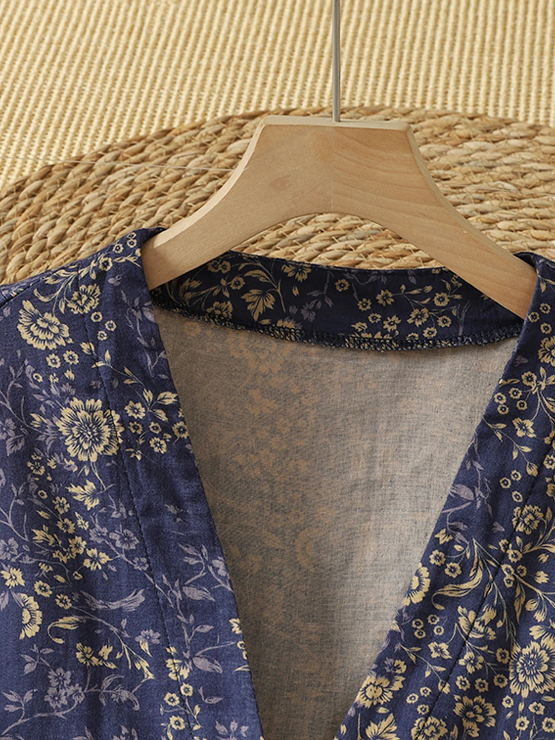 Authentic Autumnal Vintage Ethnic Print Jacket Loose with Large Pockets Short Cotton Linen Top Women's Fashion Short Coat