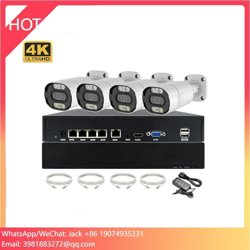 Zestaw monitoringu 4K 8MP TSEYE, wodoodporny, 4-kanałowy rejestrator NVR POE, do użytku zewnętrznego, H.265 P2P IP, kolorowe kamery typu bullet z noktowizorem.