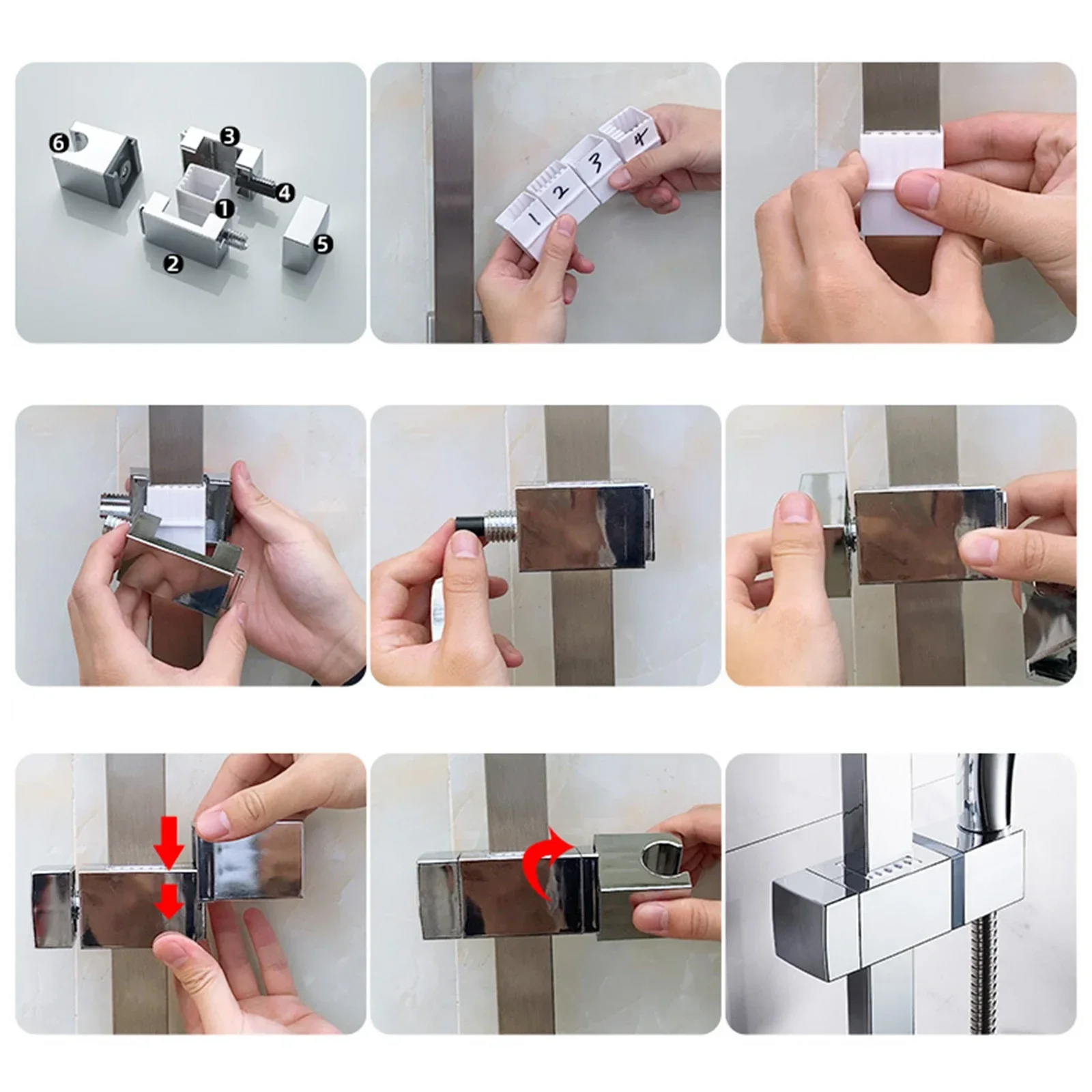 1Pc Rectangular No-disassembly Shower Bracket Sliding Sleeve Shower Lift Rod Middle-insert Square Type No-punch Fixed Seat