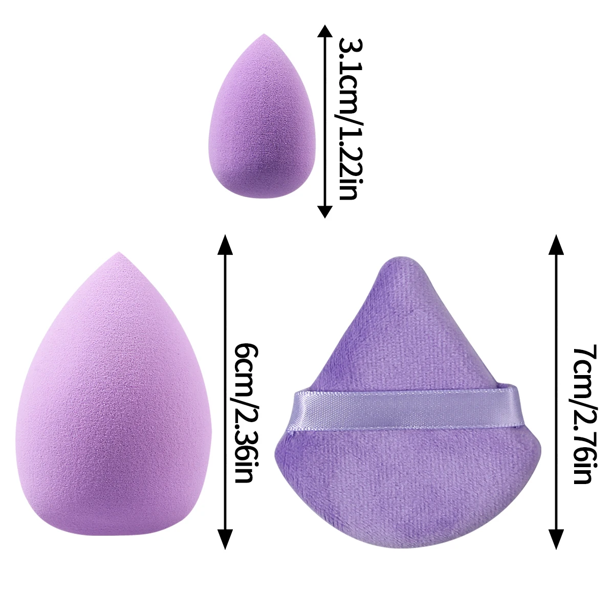 Juego de esponjas de maquillaje moradas de 6 uds, huevos de esponja de tamaño de alta resistencia y esponjoso de polvo suave en forma de abanico, herramientas profesionales de maquillaje facial