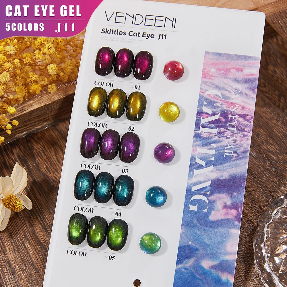 Vendeeni 5 Color/Set Aurora Blue Tears Cat Eye Gel Nail Polish Magnetic UV Soak Off Gel Varnish Crystal Cat Eye Gel With Displ