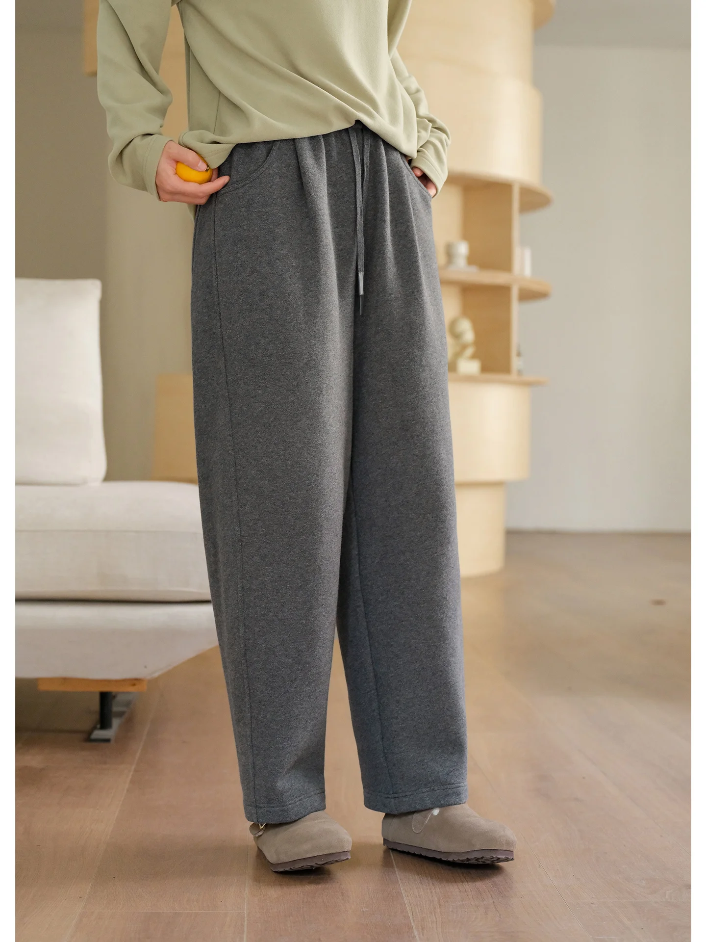 

Thiened Long Velvet Cotton Fce Warm Wide Leg Pants Casual Sweatpants Women's Sle Cleanfit ket l Waist Cotton