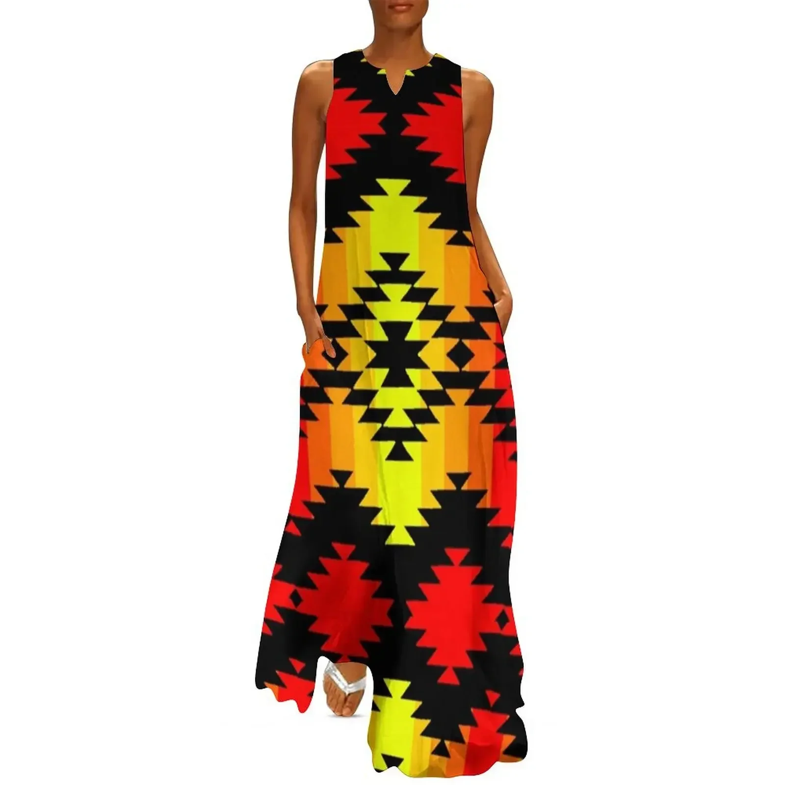 

Native American Geometric Fire Color Design - Style 2 Long Dress dress summer 2025 women clothes for woman Dress