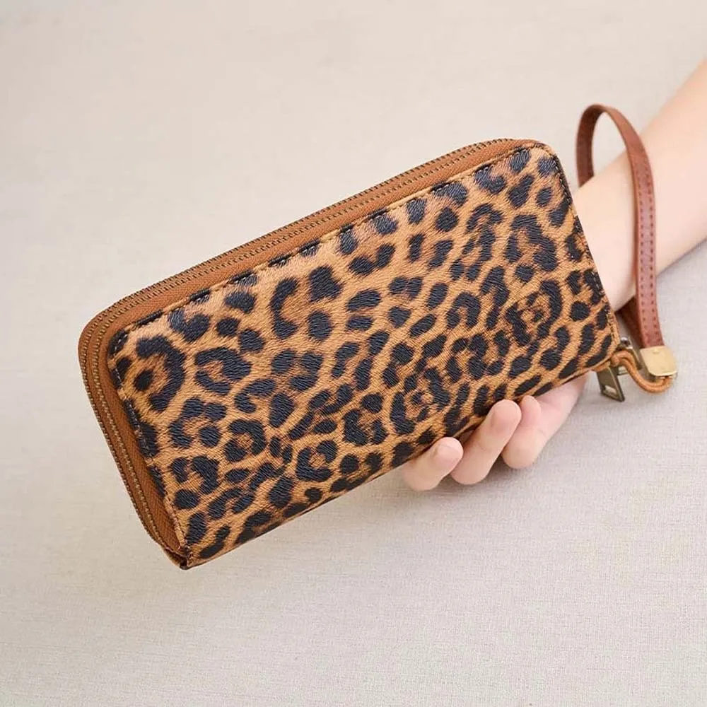 

Портативный кошелек с леопардовым принтом, длинный, из ПВХ, однотонный, с несколькими отделениями для карт, кошелек с коровьим принтом, корейский стиль, ручная сумка из ПУ, для свиданий