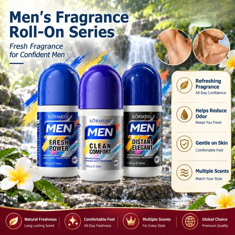 Men Deodorant Roll-on, Fresh Underarm Scent, Remove Unpleasant Smell, Maintain Cool Armpit Condition for Daily Male Body