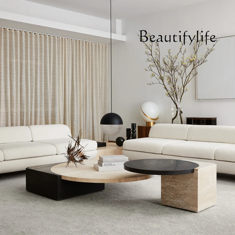 

Nordic creative coffee table simple modern travertine marble combination art living room small apartment