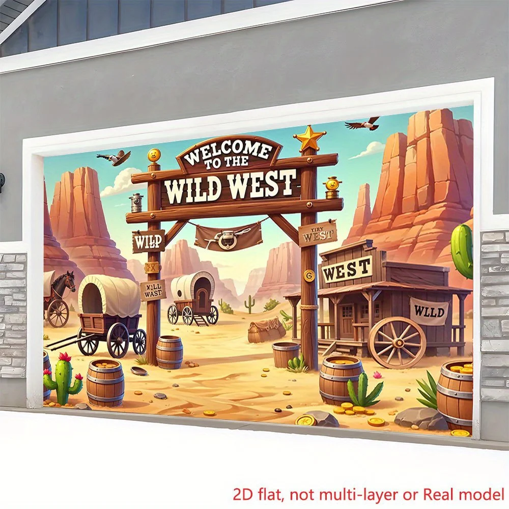2D flat printing party banner, 1 piece per pack, Wild West logo, large-sized caravan background cloth, extra-large size