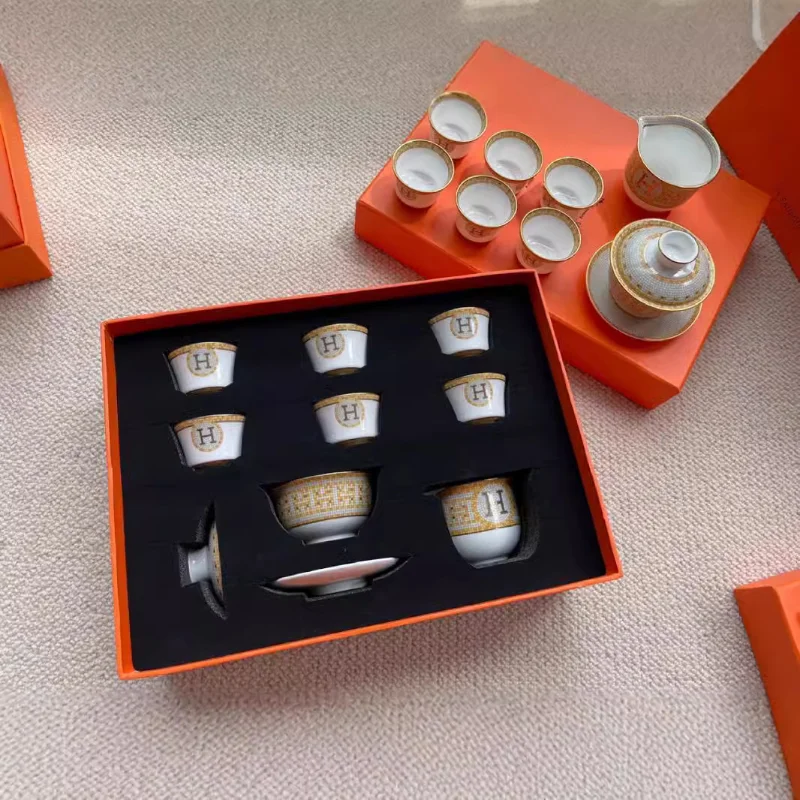 

Golden mosaic tea set eight-piece bone china tea set gift box