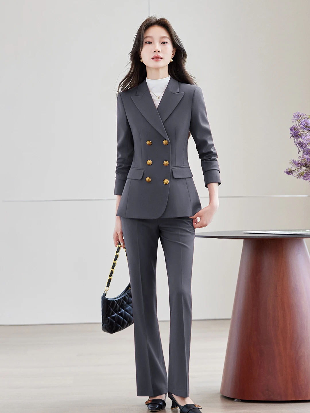 High-End Customized Women's Professional Suit Set Autumn Commute Formal OL Style Micro Flare Pants Two-Piece Ensemble