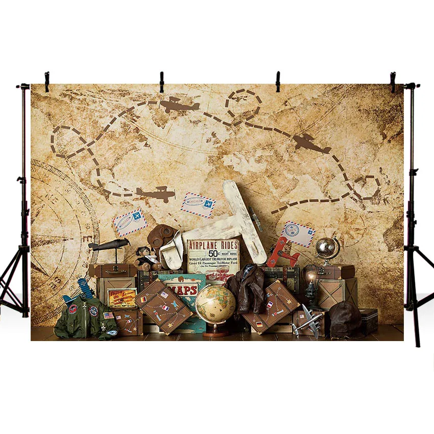 Mehofond Photography Background Around World Map Adventure Airplane Kids Birthday Party Cake Smash Decor Photo Backdrop Studio