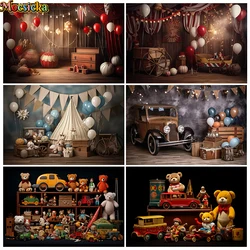 Mocsicka Newborn Baby Birthday Party Photo Backdrop For Kids Portrait Cake Crush Photography Curtain Bear Balloon Circus Decor