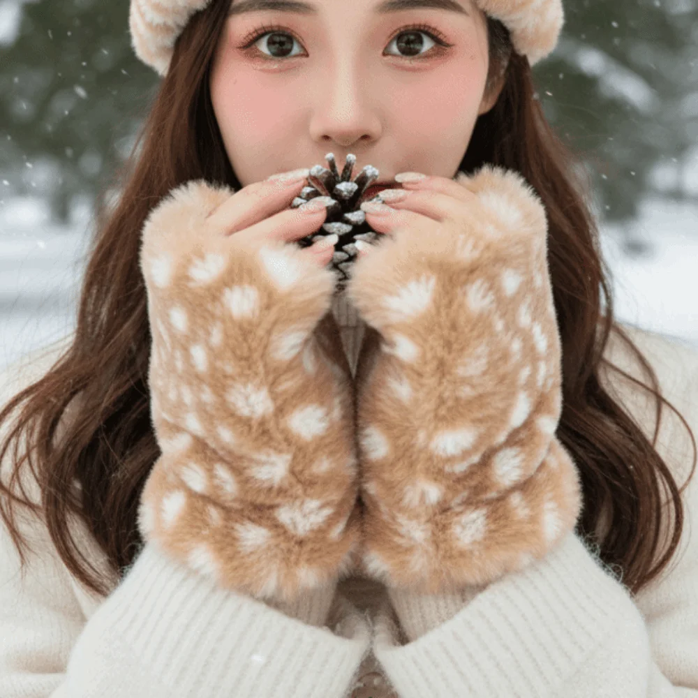Thickened Fingerless Furry Gloves Fleece Lined Elastic Cuff Faux Fur Handwarmer Warm Keeping Fluffy Texture Plush Wrist Sleeve
