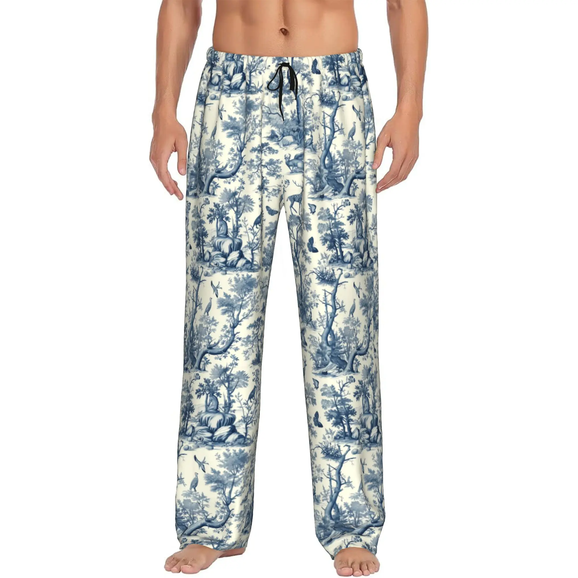 Toile De Jouy  Pants Sleepwear for Elastic Waistband Jouy Pattern Trees Deer Butterfly  Sleep Lounge Bottoms with Pockets