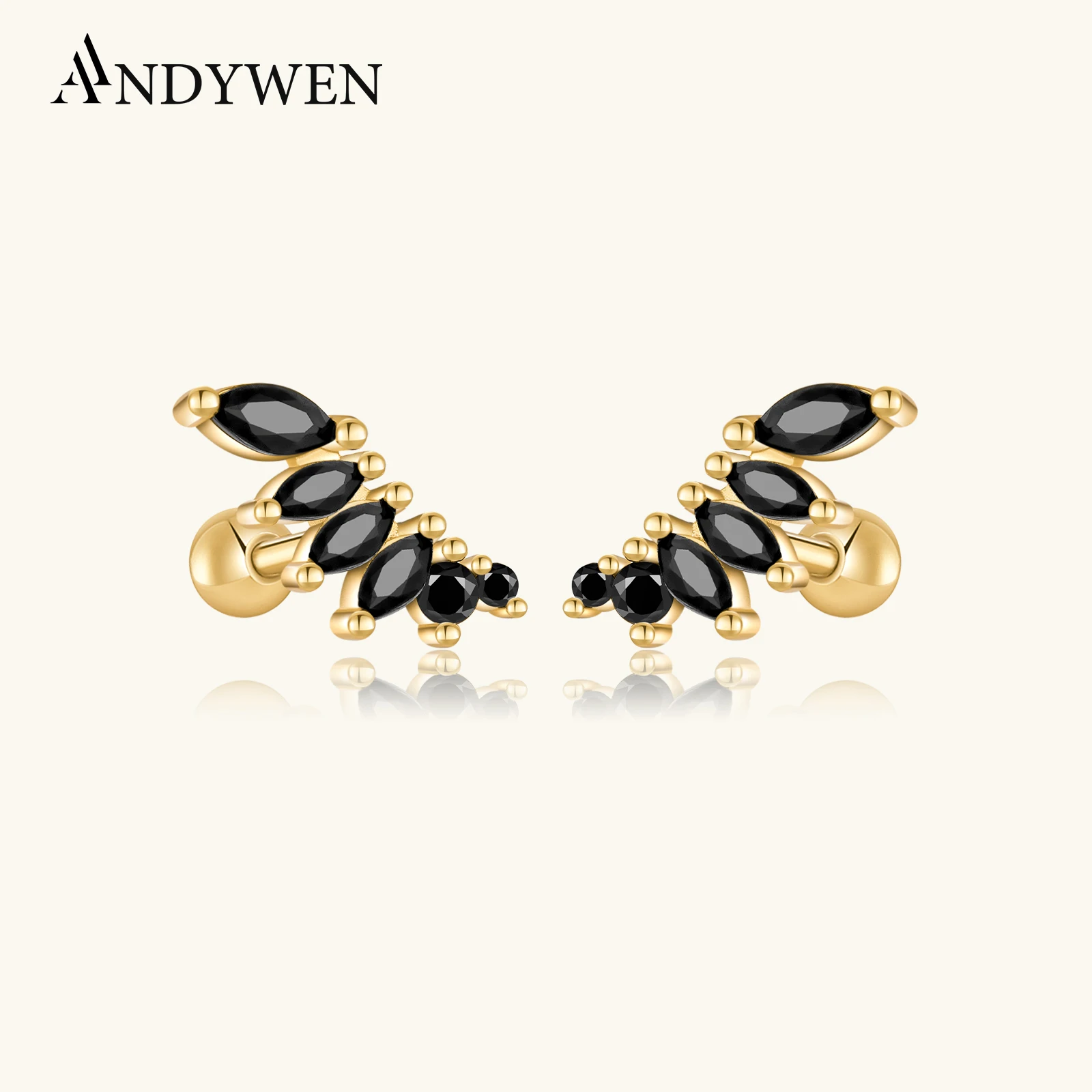 

ANDYWEN, серебро 925 пробы, золото, черный циркон, искусственное крыло, Овальный циркон, роскошная тонкая фотография для женвечерние