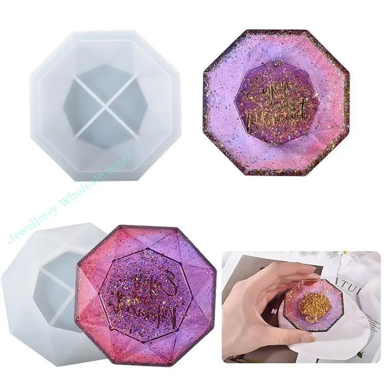 

R7UF DIY Epoxy Crystal Octagonal Cut Surface Storage Box Mold Silicone Mold