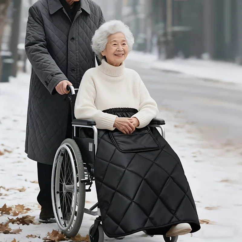 1 Fleece-Lined Electric Bike Leg Windshield / Wheelchair Leg Cover Windproof Blanket - Easy to install, features a large front p