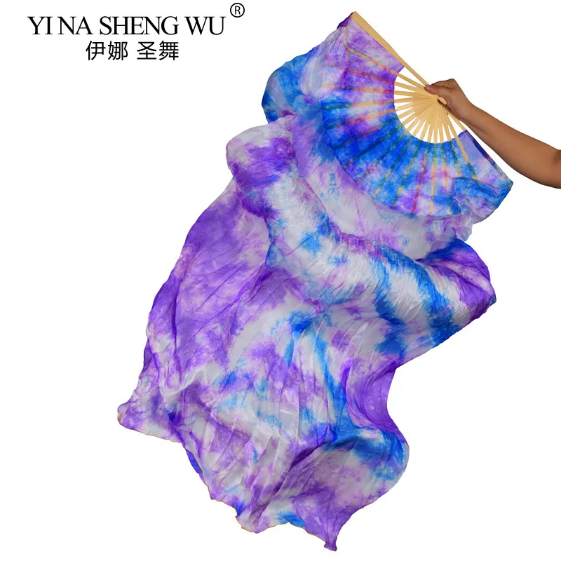 100% Echte Zijde Fan Sluiers voor BellyDance 1 paar/2 stuks Tie-geverfde Dansen Zijden Fan Sluier voor Stage Performance Praktijk Fan Volwassen Meisjes