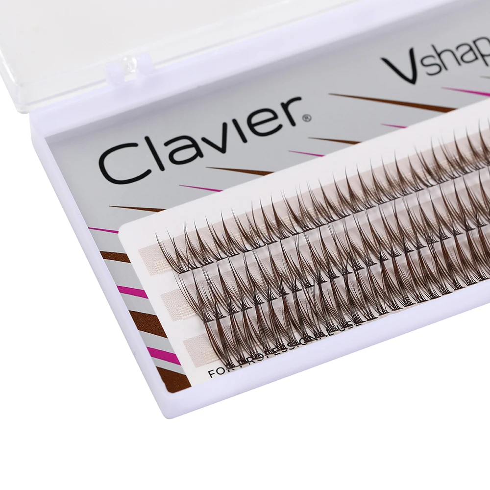 Clavier Clavier Vshape ใหม่มาถึงสีน้ําตาลขนตาส่วนบุคคล DIY Lash 3 แถวขนตาปลอมสําหรับแต่งหน้าร้อนขาย Natural Lash