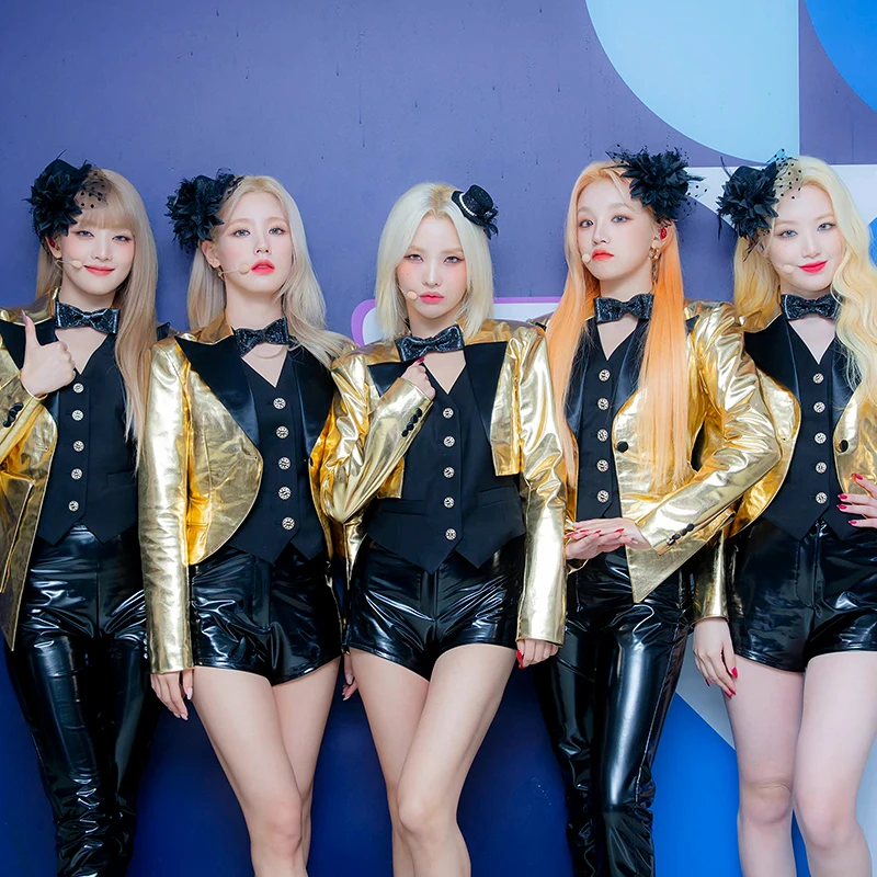 

Gold K-pop Idol Outfit Women Concert Outfits Pu Leather 90s Clothes Jazz Dancewear Stage Costume Festival Clothing Rave JL5101