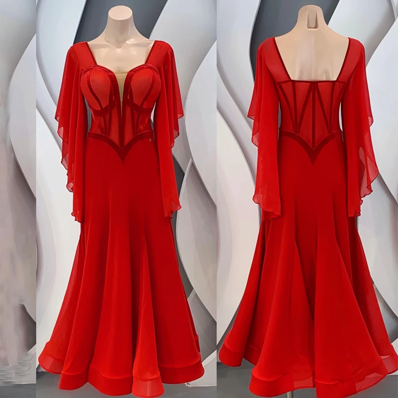 White Red High-End Custom Latin Dance Dress Women Ballroom Performance Dance Dress Evening Dresses Stage Show Costumes SL7063