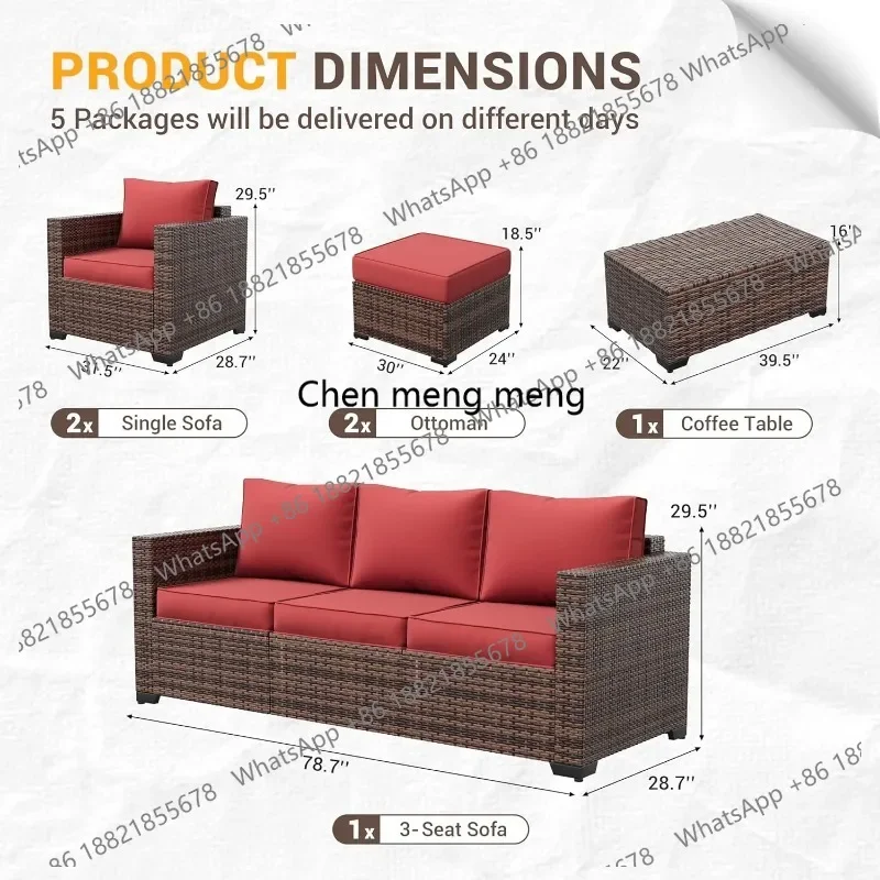 RR Patio Furniture Set, Outdoor Furniture Wicker Rattan Sofa, Outdoor Sectional with Ottomans, Patio Set for Backyard, Customize