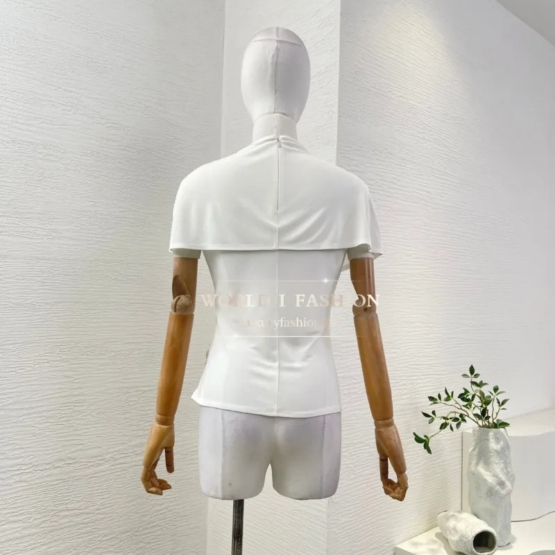 White Cut Out Short Sleeve Tight Pulloers Tops 2025 New Fashion Style for Ladies Elegant Attractive High Quality