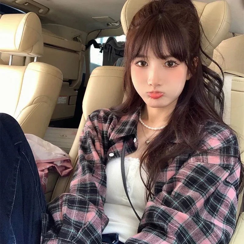 لوسيفر 2025 قمصان جديدة للنساء خمر كم طويل زر متابعة منقوشة قميص امرأة الموضة العصرية شارع العليا بلوزة فضفاضة معاطف