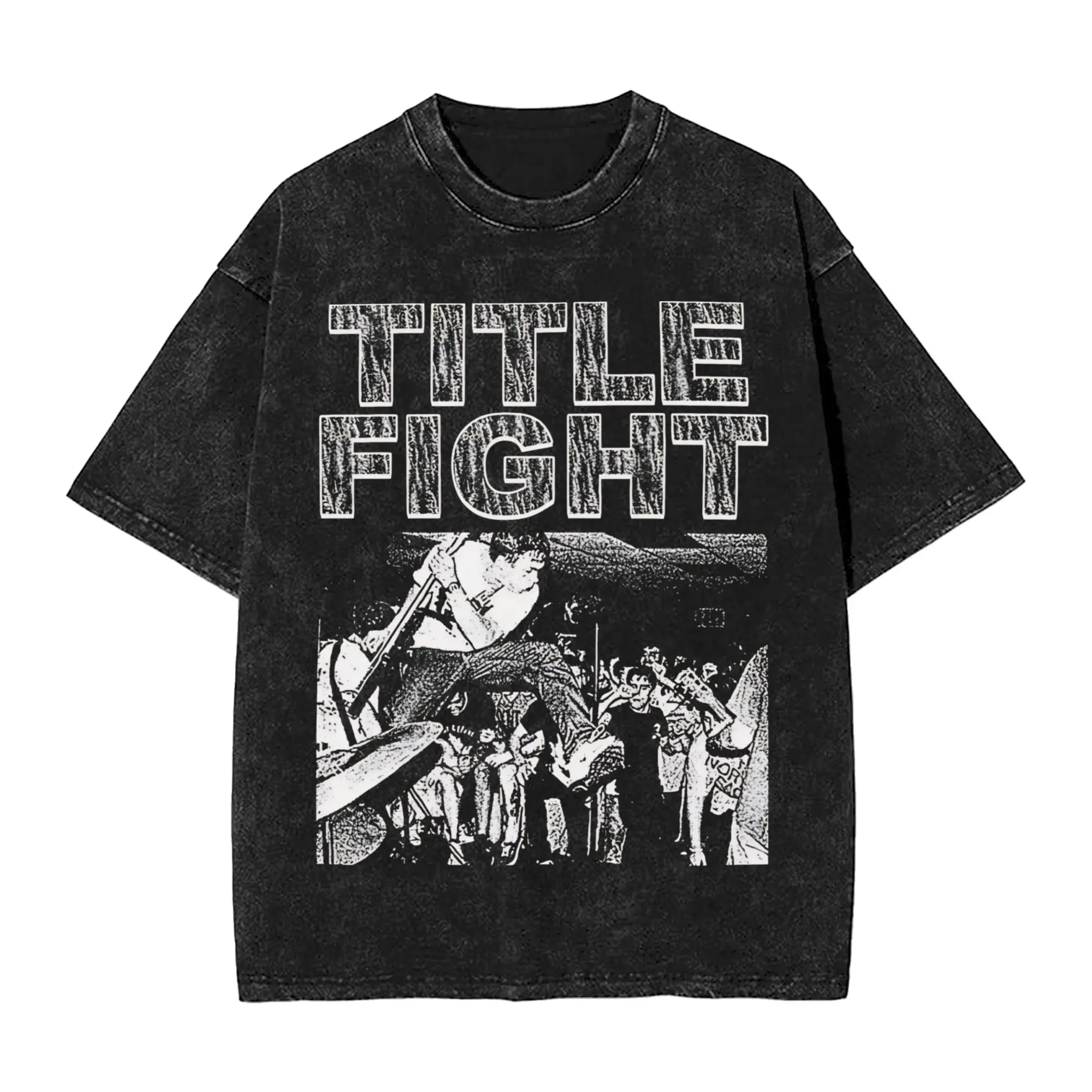 Title Fight Band T-Shirts for Men  Vintage Pure Cotton Tees Round Neck Short Sleeve T Shirt Graphic Printed Clothes