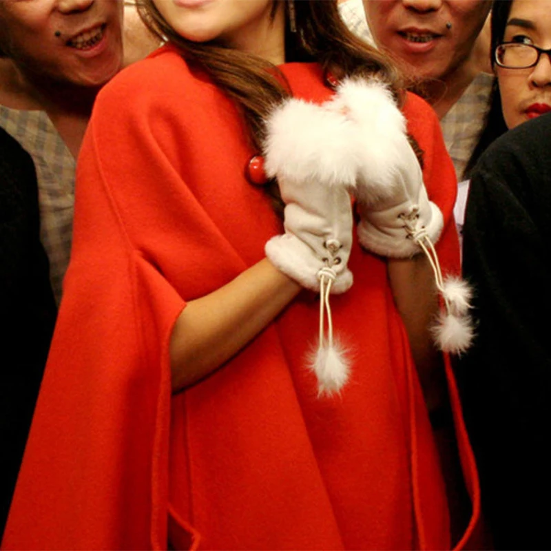 الشتاء الجلود فروي الدافئة نصف اصبع قفازات المرأة لطيف أسود سميكة دراجة نارية التكتيكية تأثيري القفازات الإكسسوارات