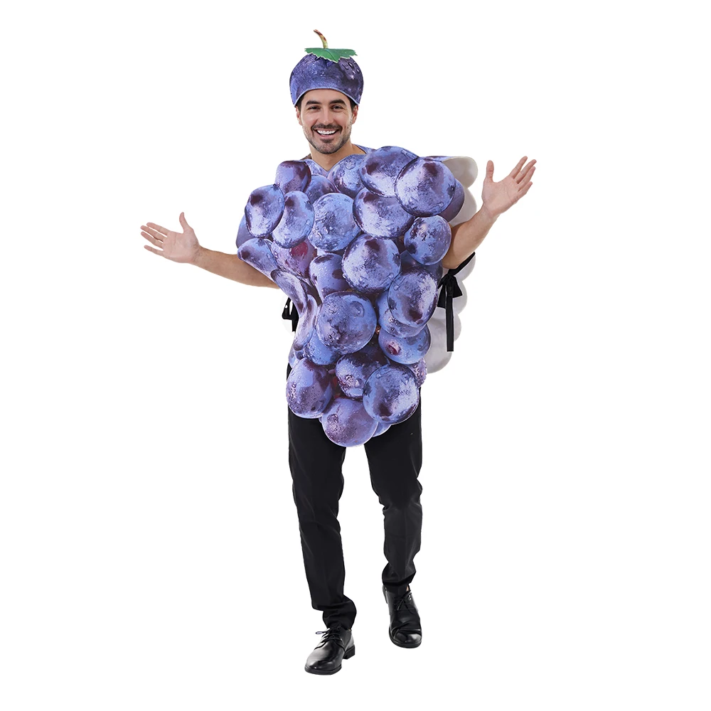 Adult Purple Grapes Sliceme Orange Tomato Bunch Costume with Hat Funny Food Fruit Party Halloween Suit Carnival Easter Purim