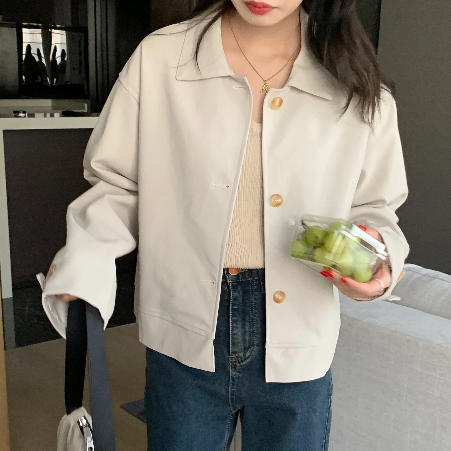 Cappotto ort versatile per capispalla coreano Sle in pelle PU opaca fresca per donna Autunno Faion Ele Quali Poliestere