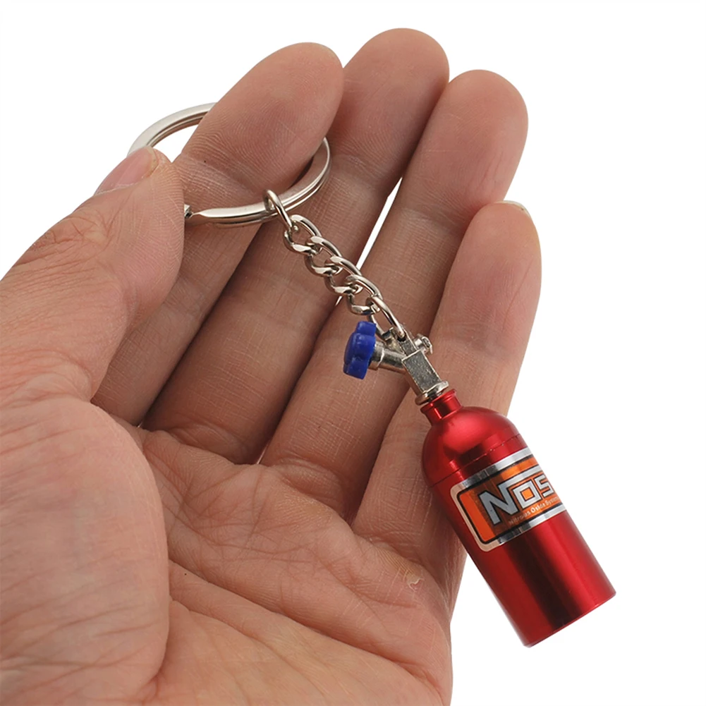 Unique Mini Car Turbo NOS Keychain Nitrogen Bottle Metal Key Ring Stash Pill Box Storage Stylish Car Motorcycle Interior