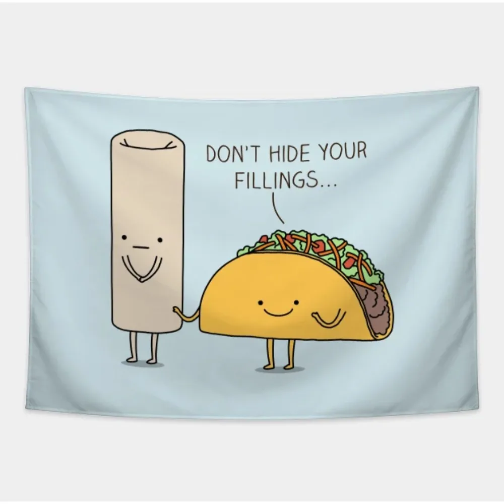 Best Friends Forever Tapestry - Cute Sushi and Taco Characters Wall Hanging for Living Room, Bedroom Decor - Fun and Quirky