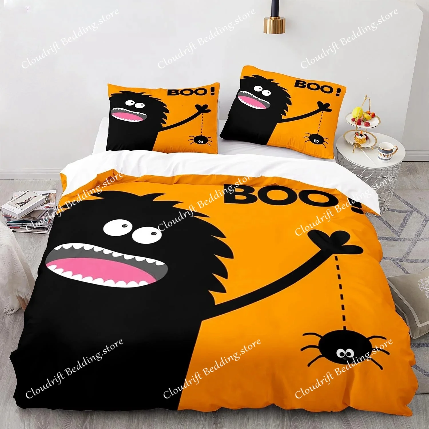 

New 3D Print Halloween Boo Cartoon Bedding Set,Duvet Cover Bed Set Quilt Cover Pillowcase,King Queen Twin Size Boys Girls Adults