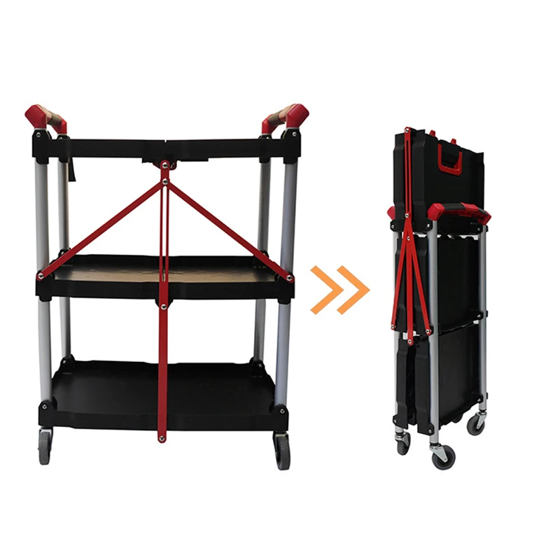 Heavy duty foldable tool trolley Multi-layer material turnover trolley Warehouse handling Silent flat trolley