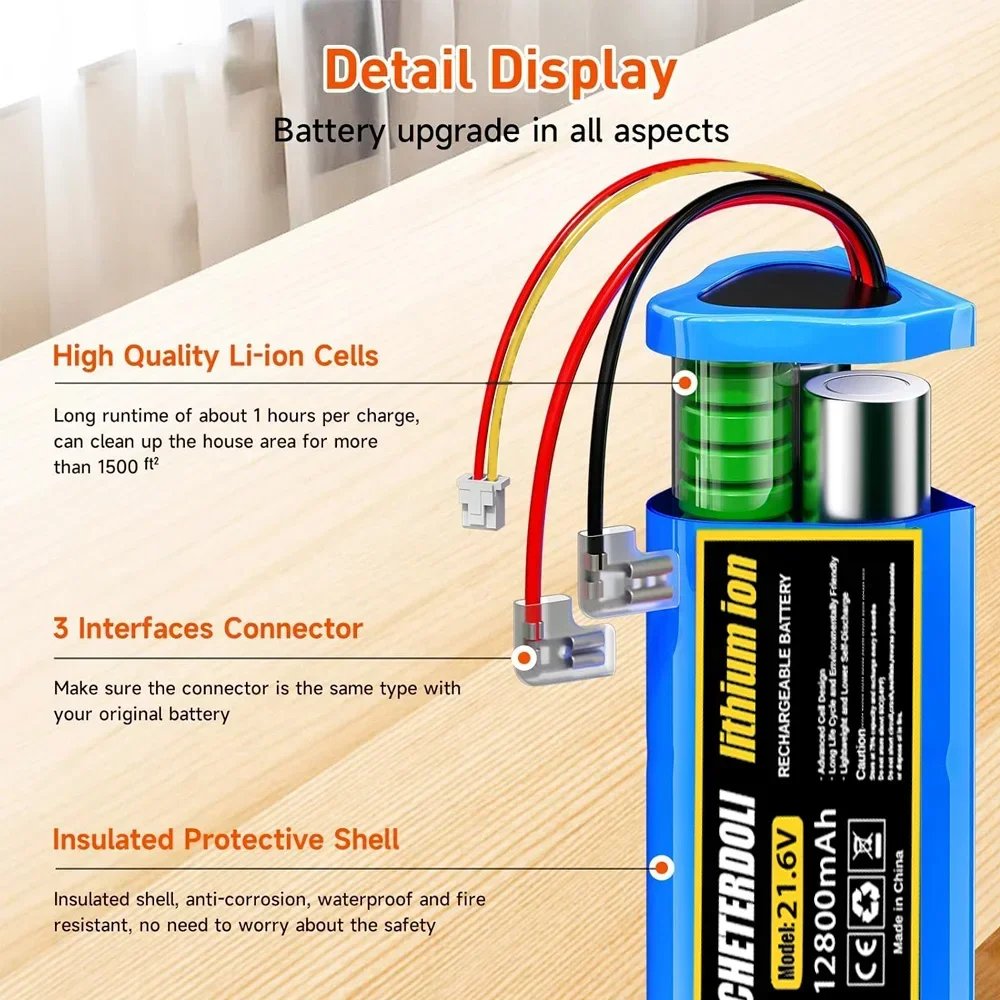 

High Capacity 21.6V 12800mAh Li-ion Battery for S3 Vacuum Cleaner, Compatible with Floor One FW25M-01 Model Replacement Battery