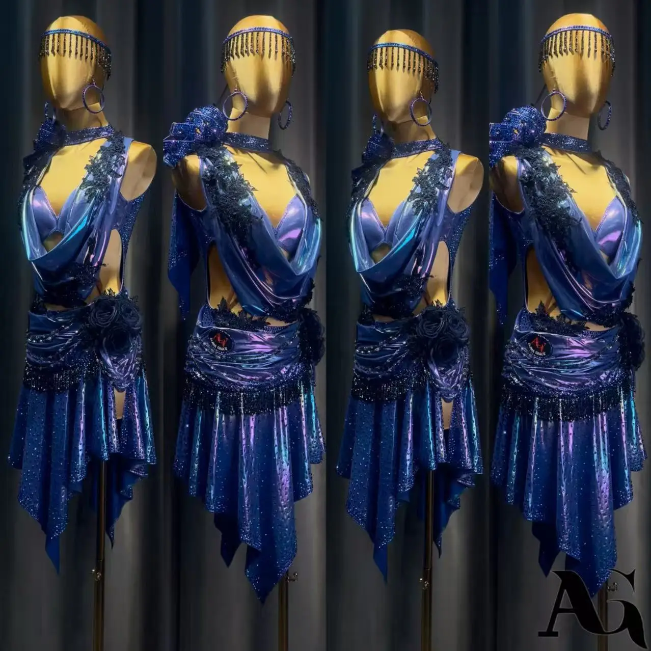 

Латинские танцы AB Stone Женское, взрослое, детское, элитное, синее, фиолетовое, с лазерным цветком, черное платье для выступлений в бассейне, самба