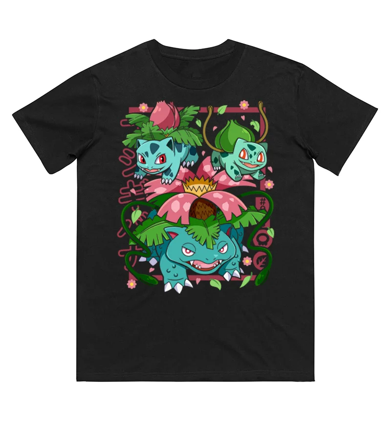 Pokémon Bulbasaur Evolution imprimé pur coton T-shirt hommes et femmes printemps/été nouvelle Collection mode chemise à manches courtes