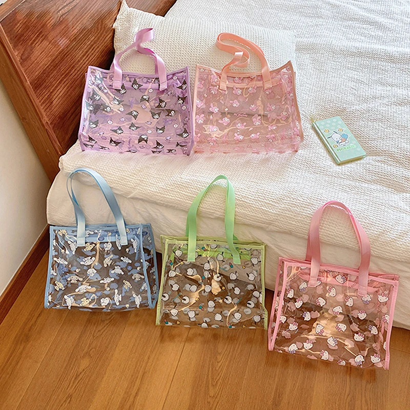 

Transparent Sanrio Hello Kitty Cosmetic Bag Cinnamoroll Handbag Kuromi Waterproof Toiletry Bag Fitness Bathing Beach Bag