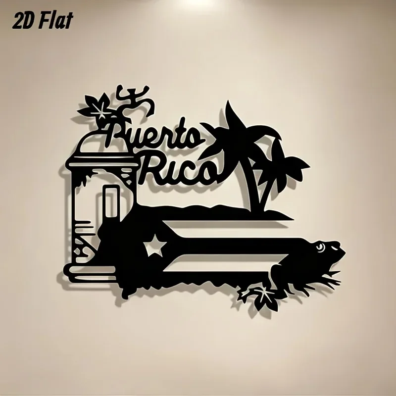 CIFBUY Puerto Rico Flag Vintage Spanish Motto Metal Wall Art Iron Hanging Sculpture Cultural Home Decor Unique Gift