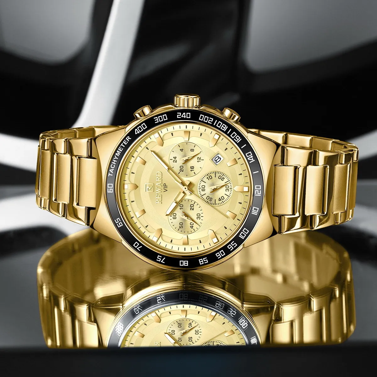 มัลติฟังก์ชั่กีฬาควอตซ์นาฬิกาผู้ชายสายสแตนเลสสามตาและหกมือโครโนกราฟผู้ชายนาฬิกากันน้ํา