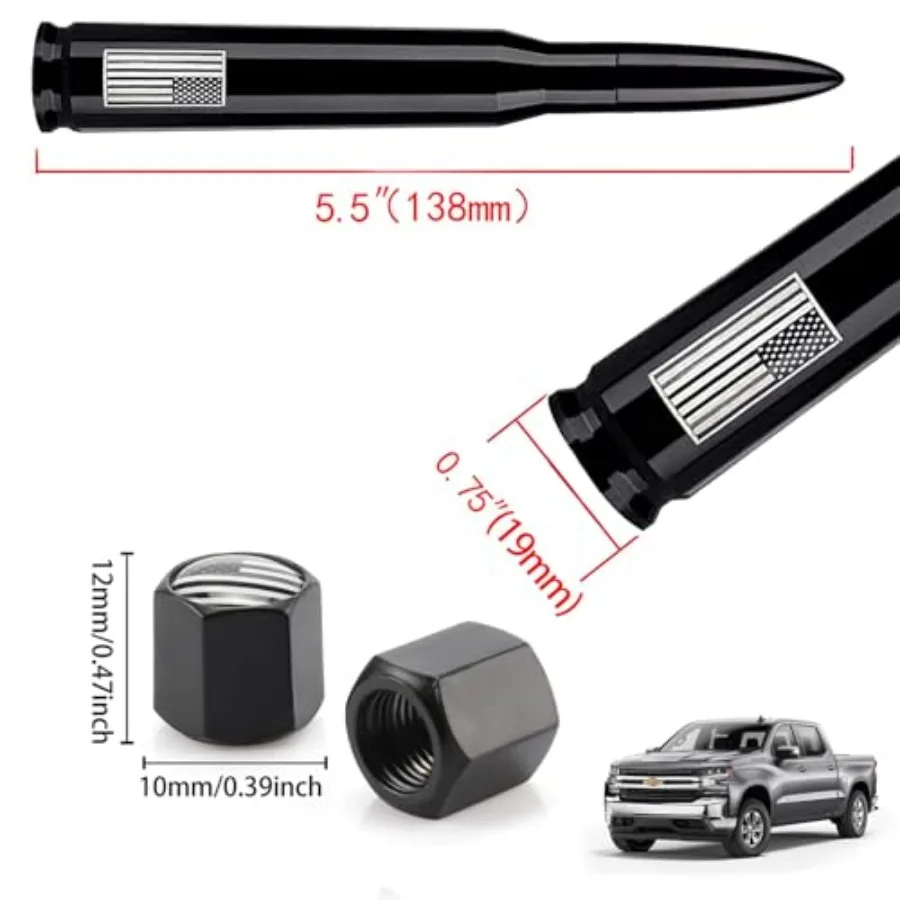 American Flag Car Truck Antenna with Valve Stem Caps, Universal Mast for GM Chevy Silverado 1500 2500 3500 HD Avalanche Ford F1 view 6