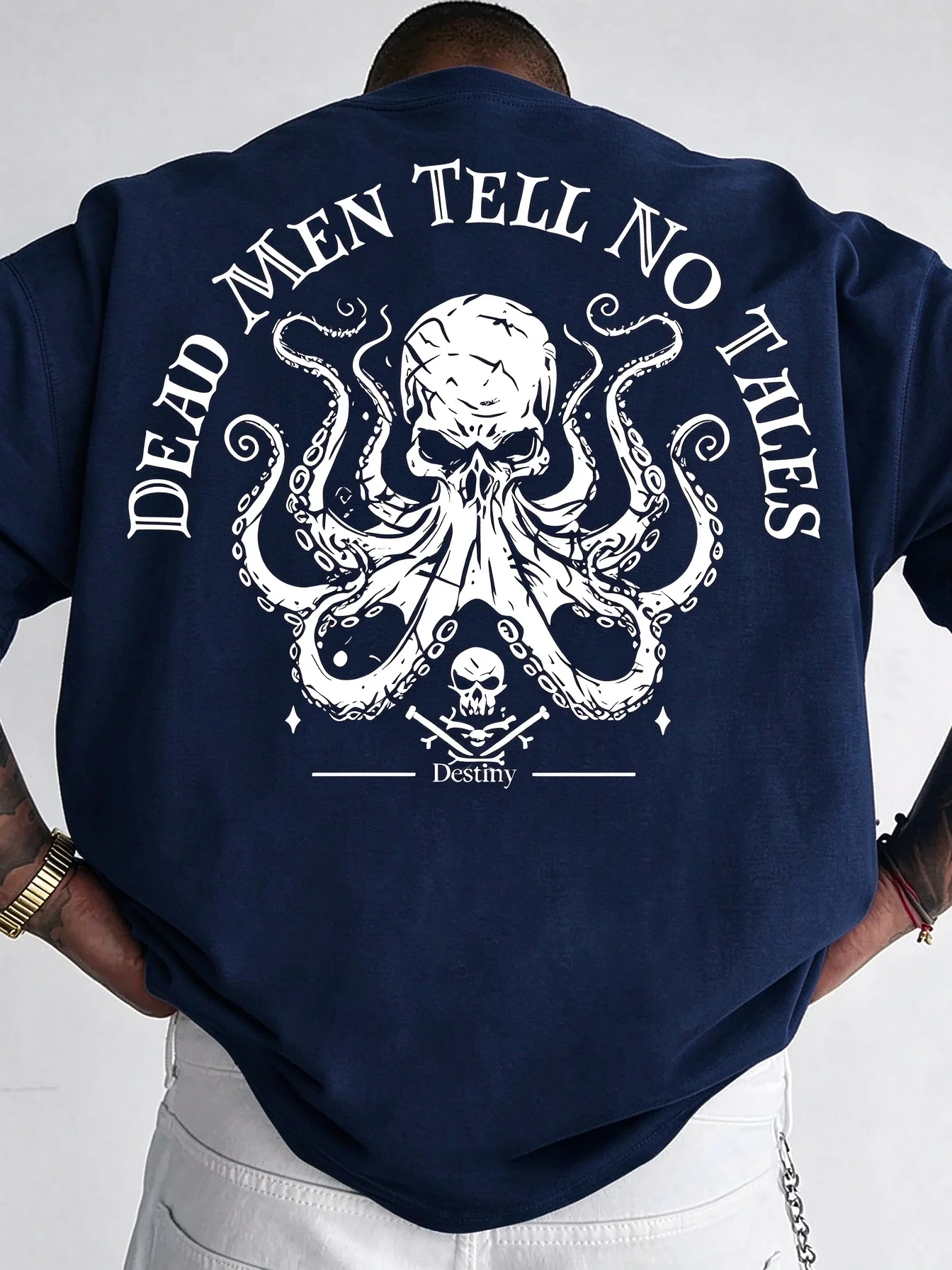 New Vintage Pirate Octopus Skull Graphic Print T-shirt Men Loose Fit Streetwear Short Sleeve Tops S-XXXXL