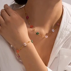 Colorful Flower Chain Necklace Bracelet Set Plating Waterproof Jewelry For Ins Exquisite Jewelry