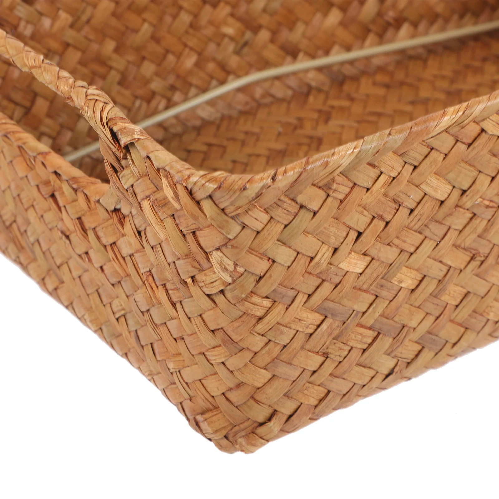 

Seagrass Desktop Storage Basket Rectangular Hand Woven Storage Basket Rustic Portable Lightweight Organizer for Controllers