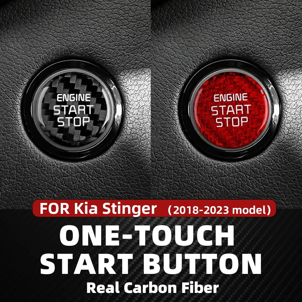 Car One-Touch Start Button Cover Made of Real Carbon Fiber for Kia Stinger, Hard Start-Stop Switch Decorative Cover Interior Sticker 2018-2023 Red Black Accessories