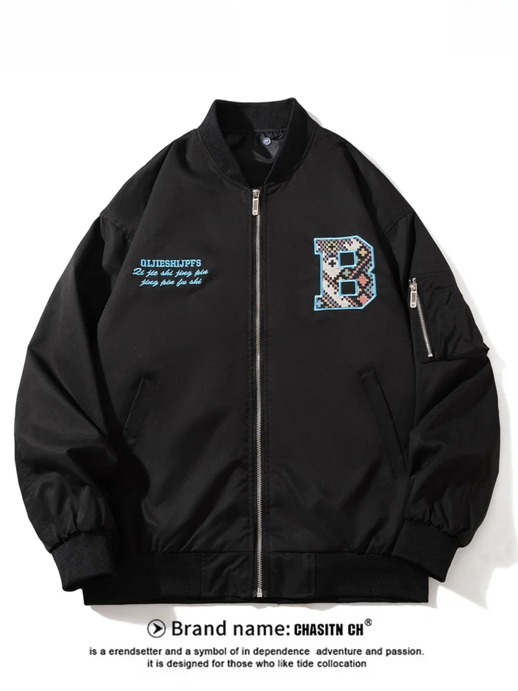 

Loose Men's Baseball Jaet Flight Sle Bla American Casual Faion Urban Loose Fit Balame Coat for Autumn Winter